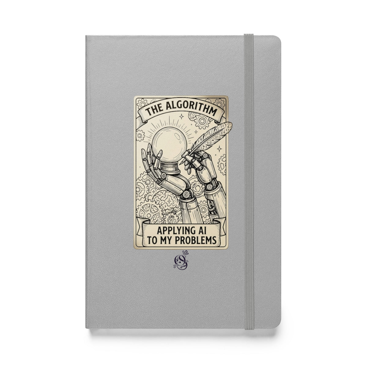 A5 hardcover notebook in matte silver-gray with "Applying AI to My Problems" on the cover.