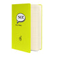 Chartreuse hardcover notebook shown at an angle with its elastic closure band.