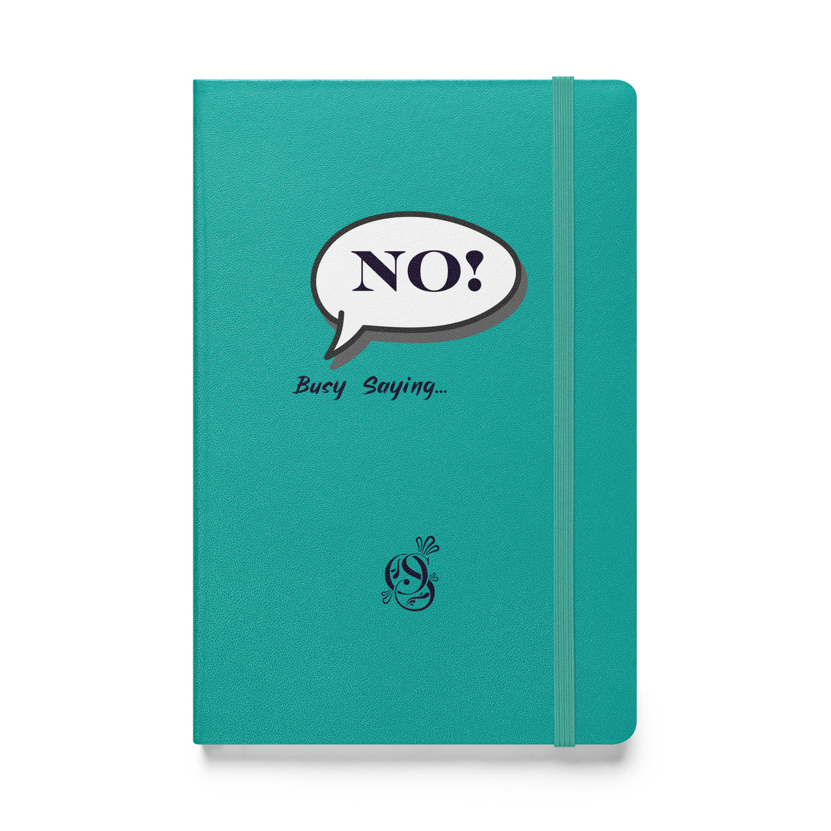 A5 hardcover notebook in a turquoise-green finish with the "NO!" cover design.