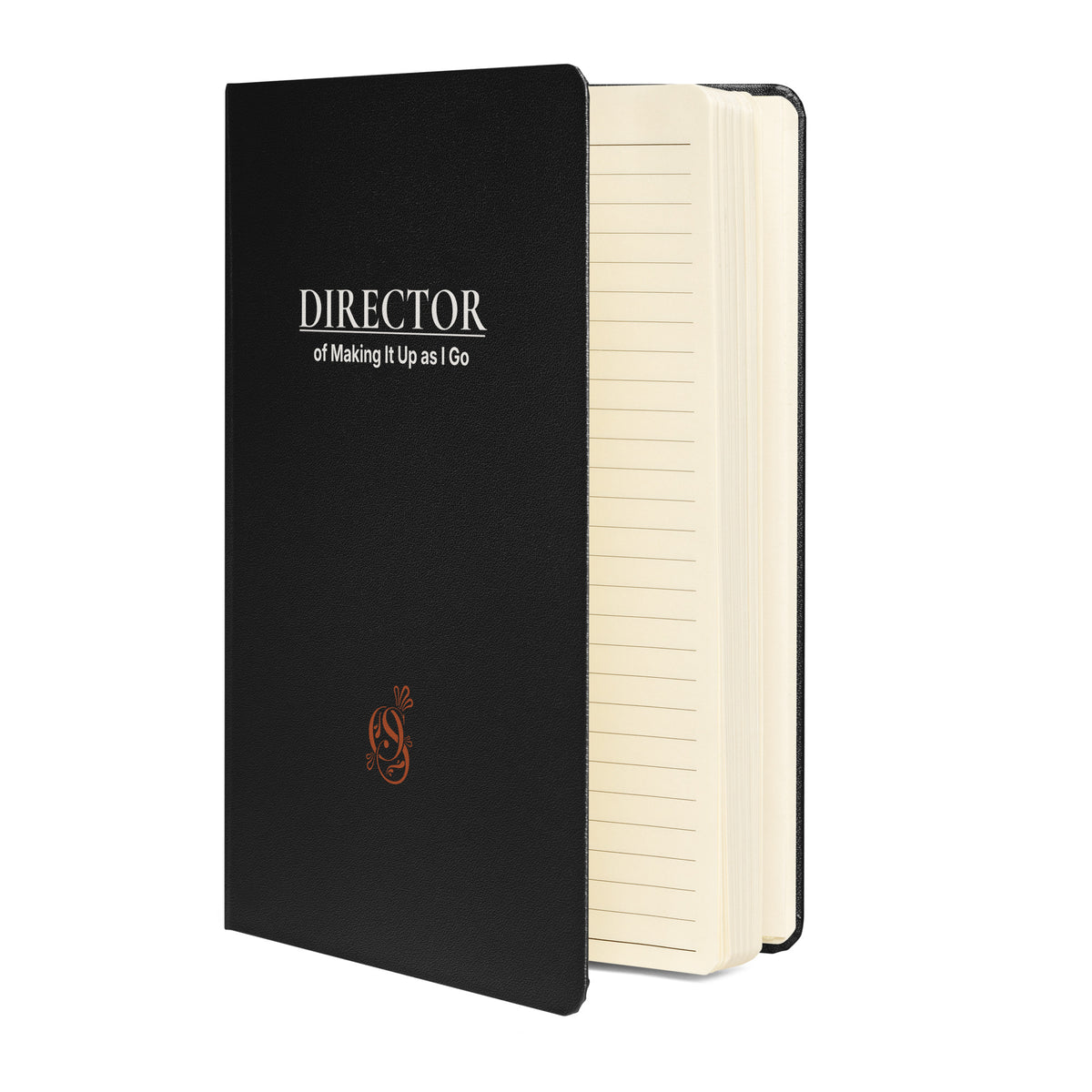 Charcoal matte hardcover notebook shown at an angle with its elastic closure band.