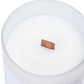Close-up of the FSC-certified wood wick in the Patience (Running Thin) luxury candle.